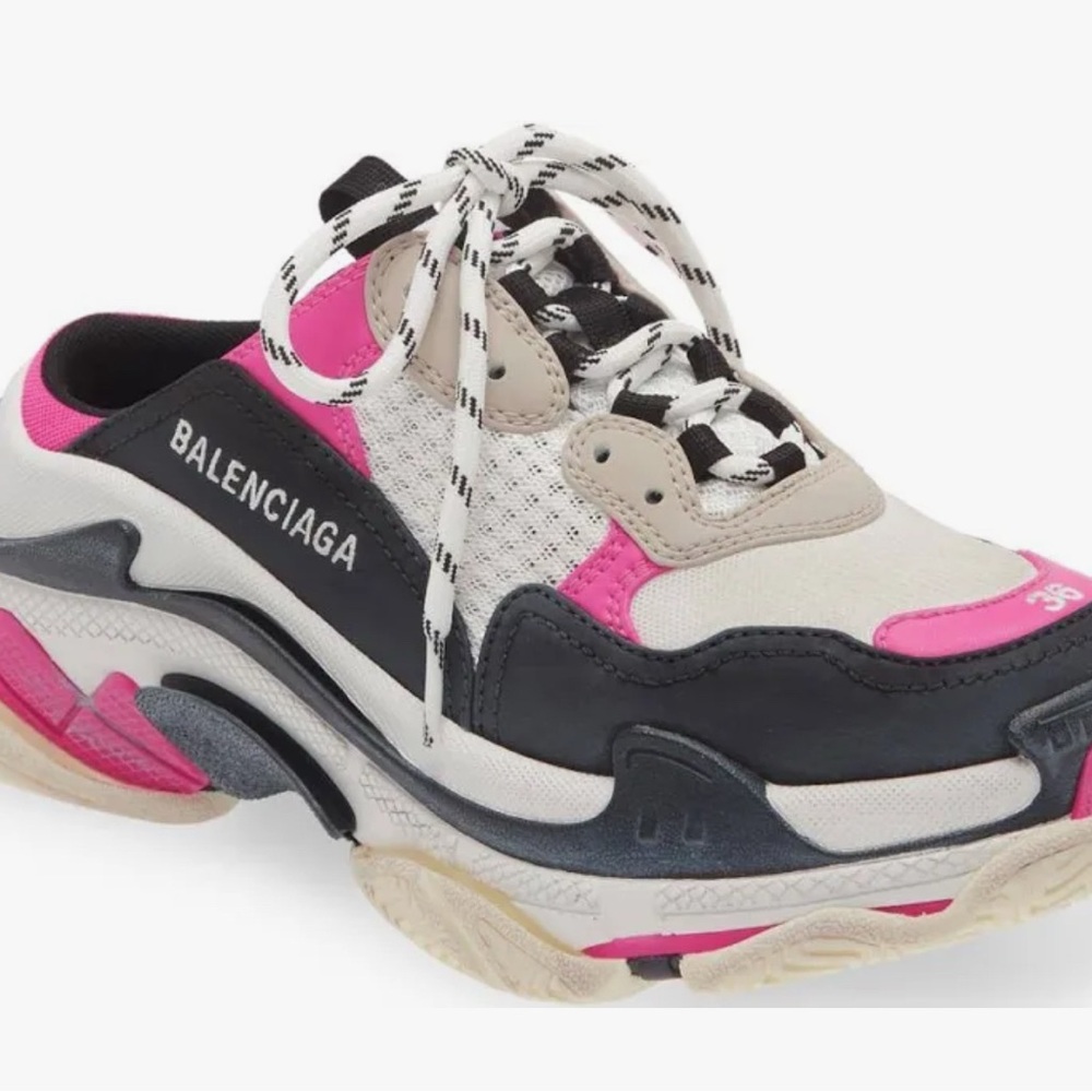 Balenciaga Women's Black, Pink, and Cream Sneakers